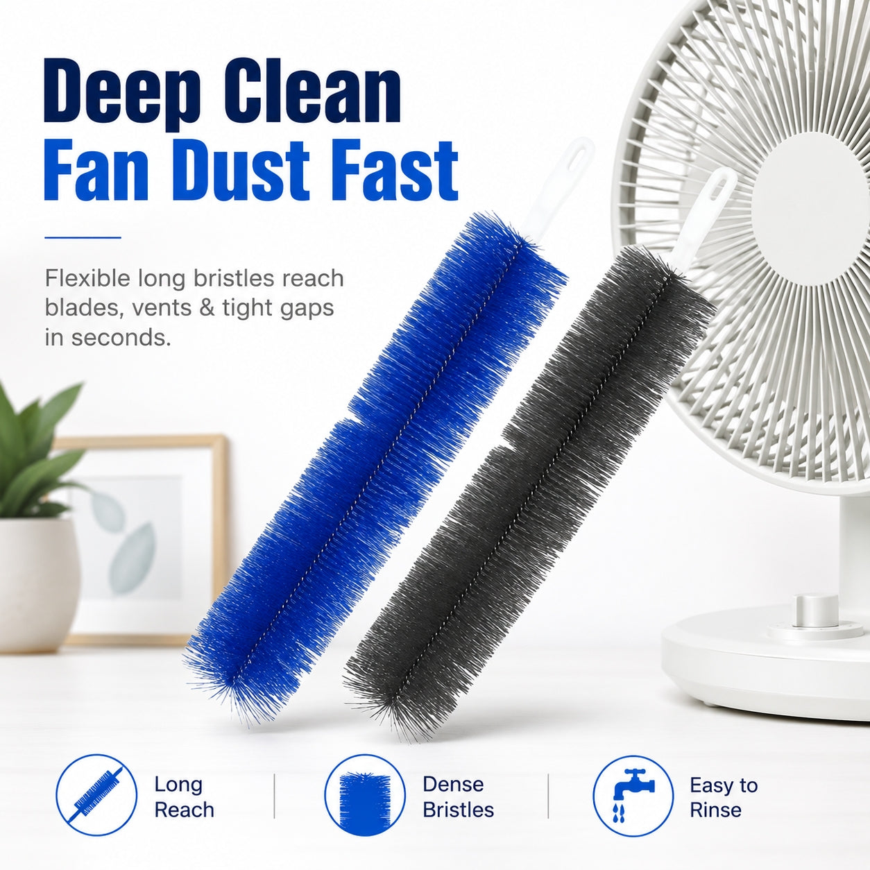 🌀 Clean Hidden Fan Dust In Seconds — Flexible Fan Cleaning Brush for Blades, Vents & Tight Gaps