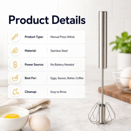 🥚✨Press-to-Spin Easy Whisk | No-Battery Hand Whisk for Eggs, Batter, Sauces & Coffee Foam