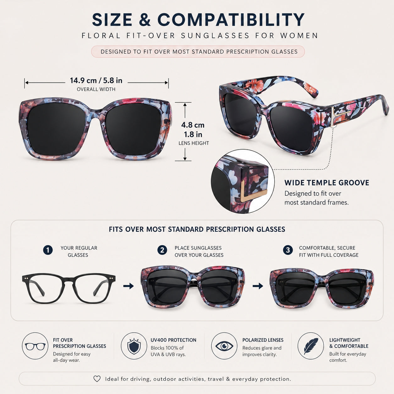 🕶️ Fit-Over Polarized Sunglasses for Women – Wear Over Prescription Glasses