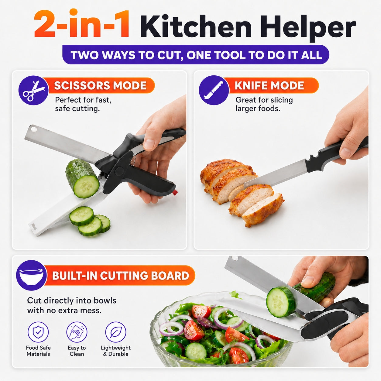 🍅 Slice, Cut & Serve Faster —✂️2-in-1 Kitchen Scissors with Built-In Cutting Board for Easy Meal Prep