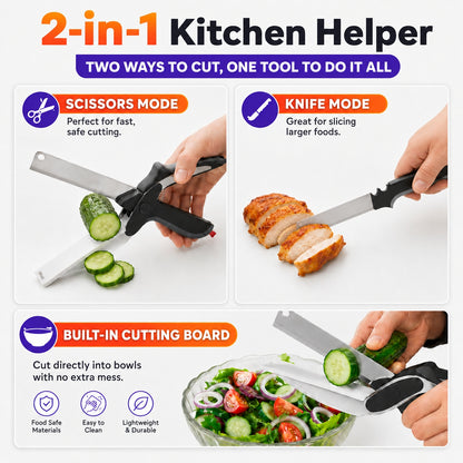 🍅 Slice, Cut & Serve Faster —✂️2-in-1 Kitchen Scissors with Built-In Cutting Board for Easy Meal Prep
