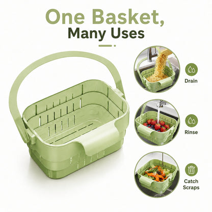 🧺Retractable Hanging Colander | No-Touch Scraps, Quick Draining & Fold-Flat Storage