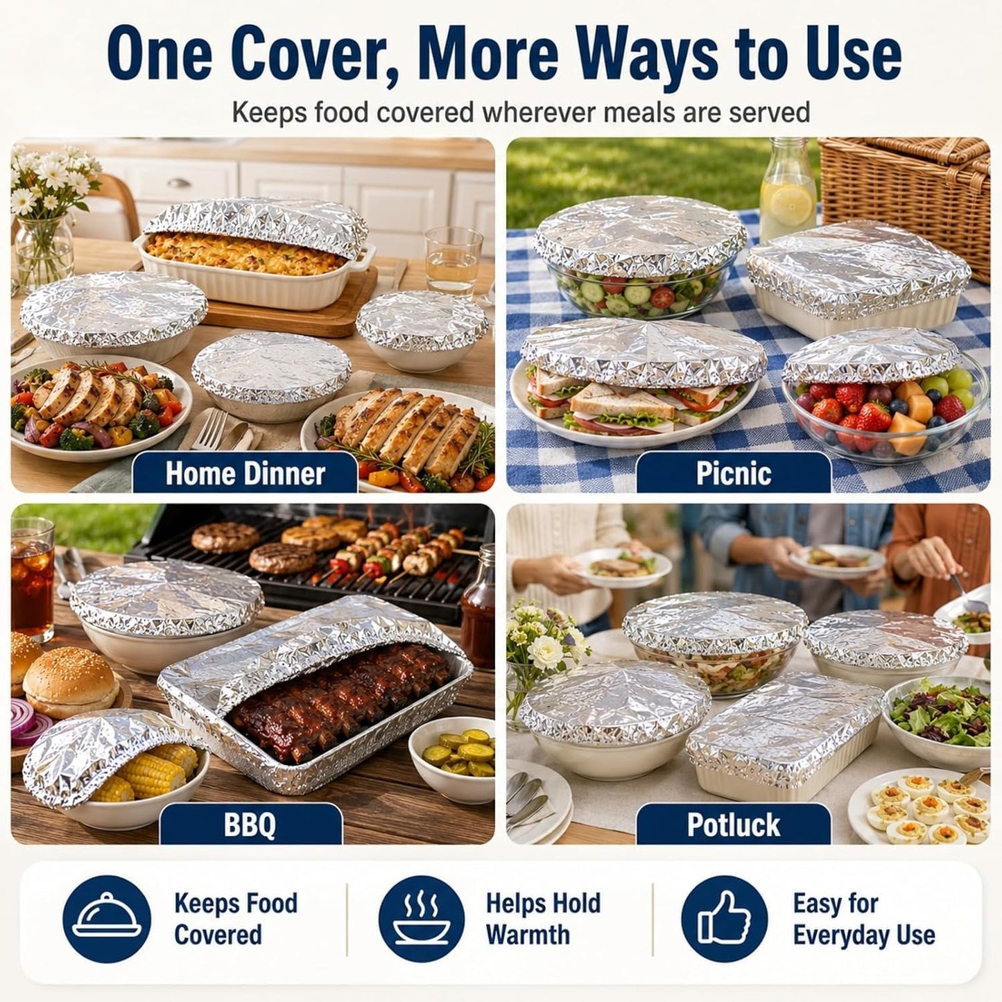 🔥Last Day Buy 1 get 2 free- $11.66 EACH🎁 Reusable Heat-Sealable Aluminum Foil Food Preservation Lids (50 per pack)