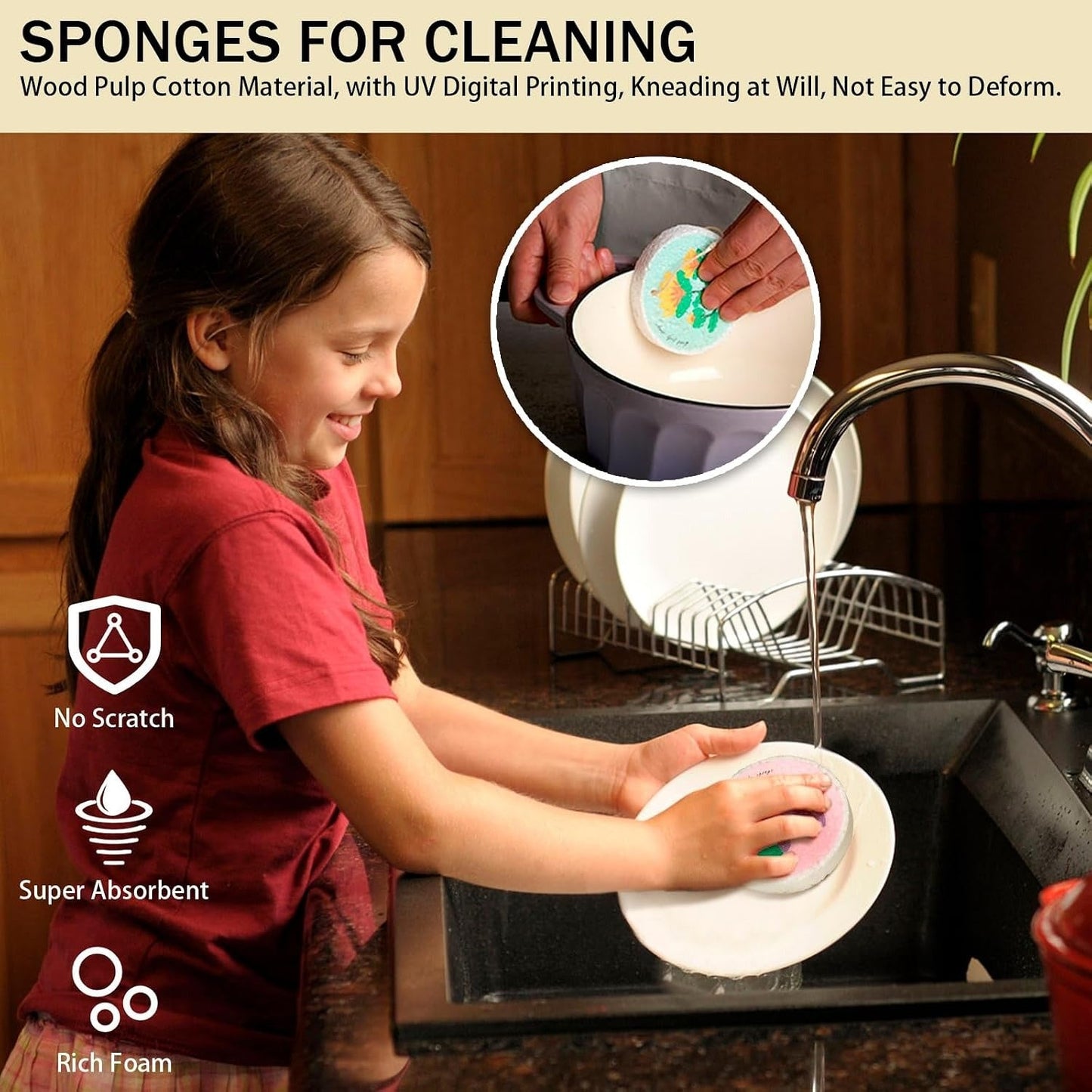 🔥LAST DAY -BUY 4 GET 8 FREE-$2.5 EACH🎁Kitchen cleaning sponge,Wood pulp sponge,Random patterns