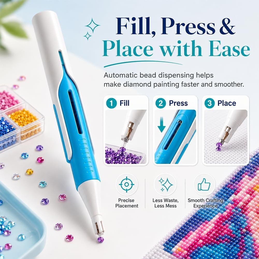 🔥Last Day 50% OFF 💎 Automatic Diamond Painting Bead dispenser | Wax-Free Round Drill Pen for Faster, Easier Crafting ✨