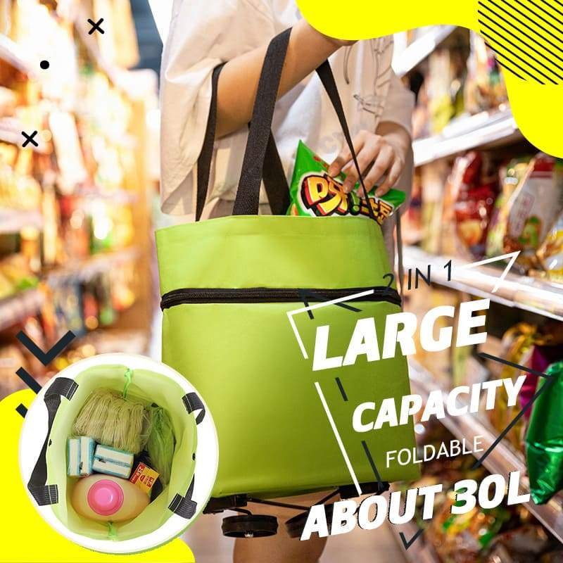 🛒2-in-1 Foldable Shopping Cart with Wheels